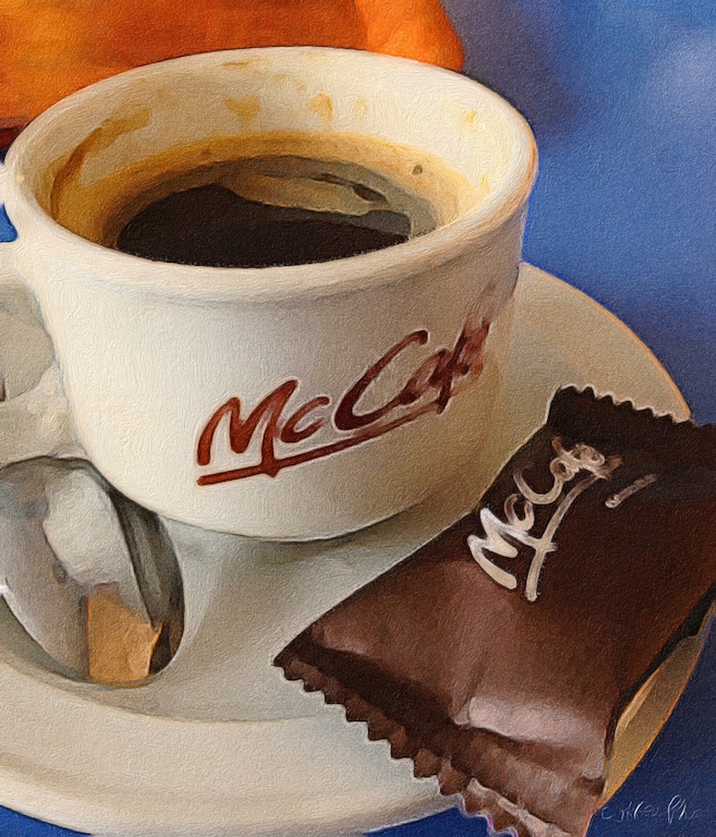 McCafe espresso served with a cookie in Montevideo Uruguay 