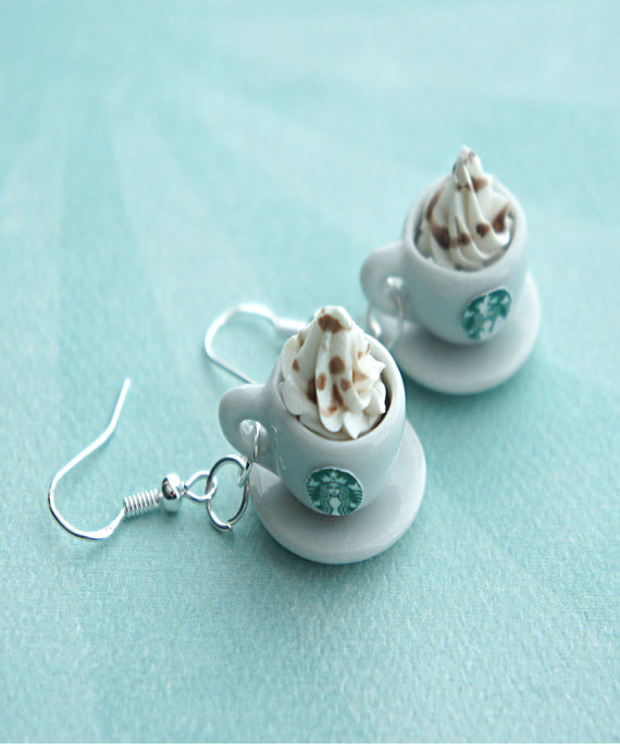 Starbucks coffee with whipped cream earrings from Etsy