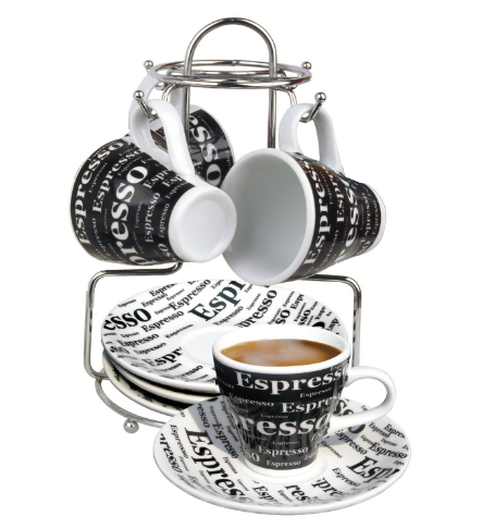 Bene Casa Espresso Coffee Maker with 2 Cups and Saucers Set