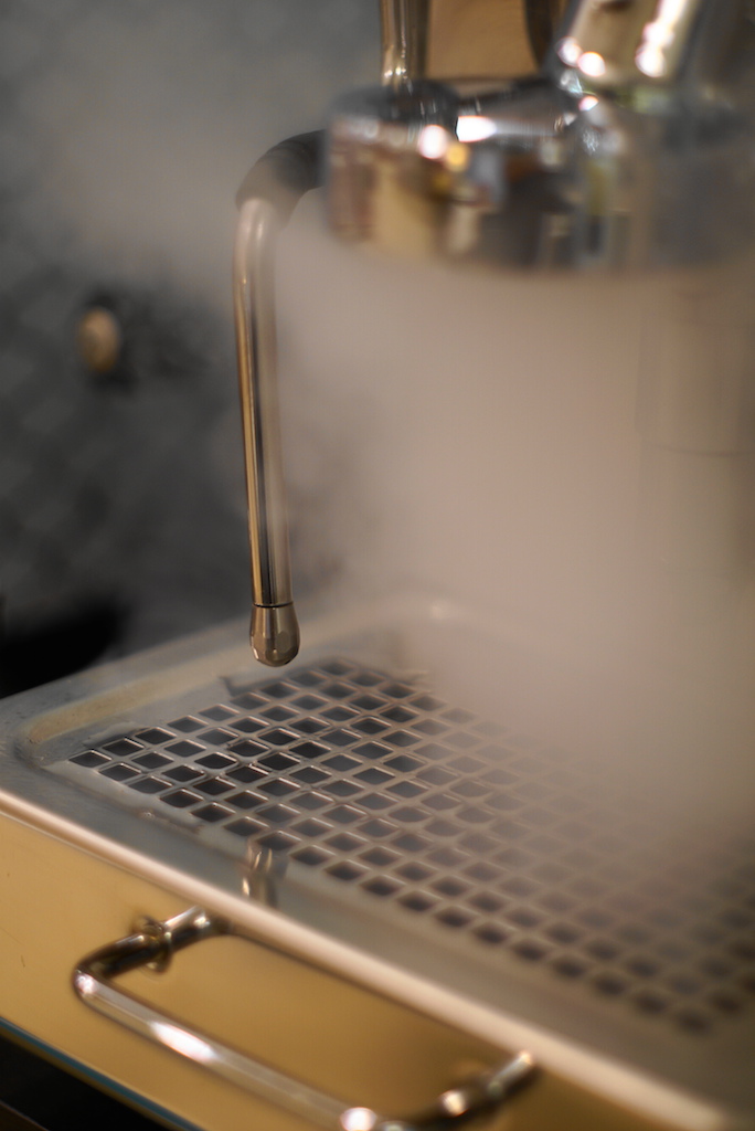 purging steam wand espresso for lavender latte