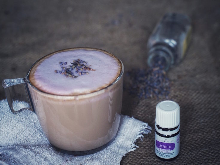 lavender latte with lavender essential oil