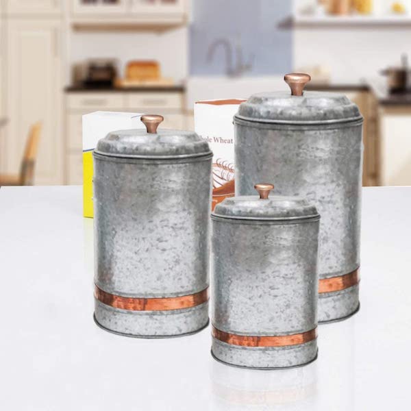 Set Of 3 Galvanized Tin Canisters Antique Style Canister Set 