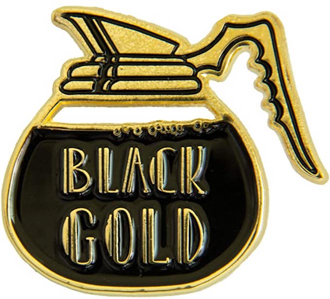 black gold coffee pot enamel pin