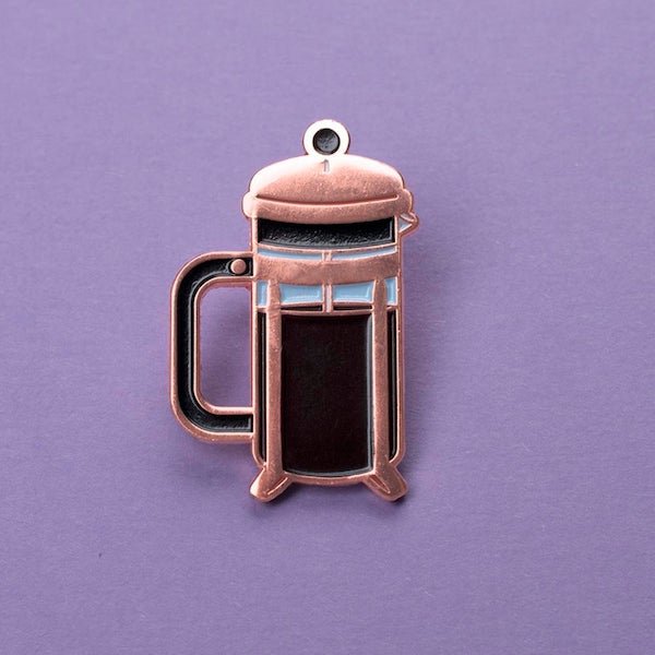 french press enamel pin