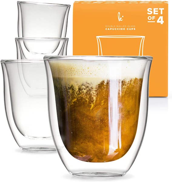 Double Walled Glass Coffee Mugs with Handle, 12 oz - Kitchables