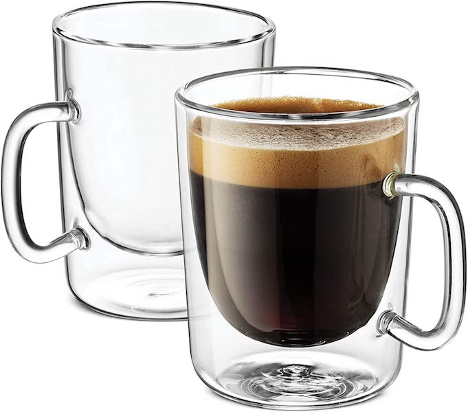 Kitchables Double Wall Glass Coffee Mugs Set of 2 16oz Insulated Glass  Coffee