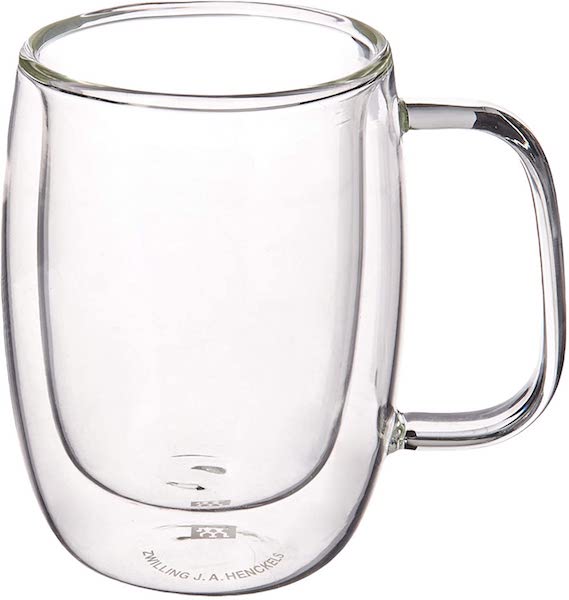 Jeanne Fitz Double-Wall Glass Coffee Mug, Black Handle