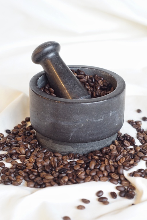 mortar and pestle grind coffee beans