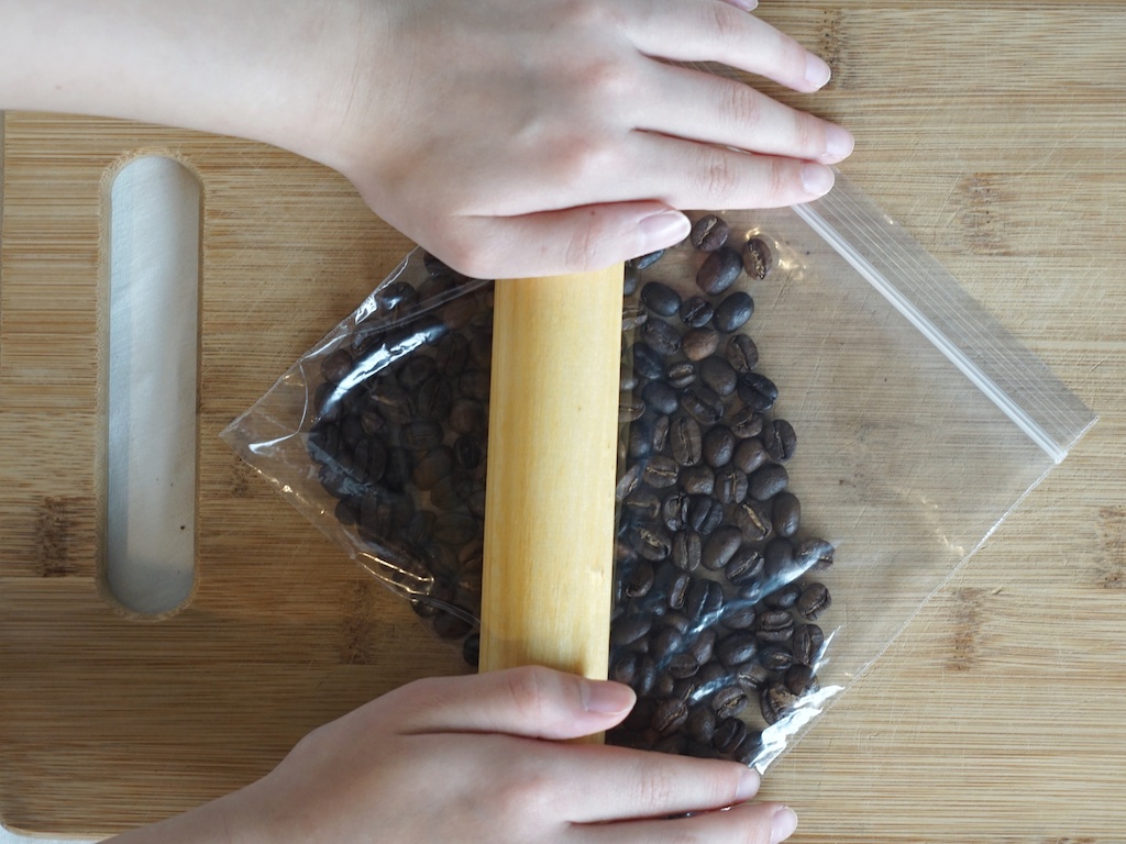 rolling pin to grind coffee beans