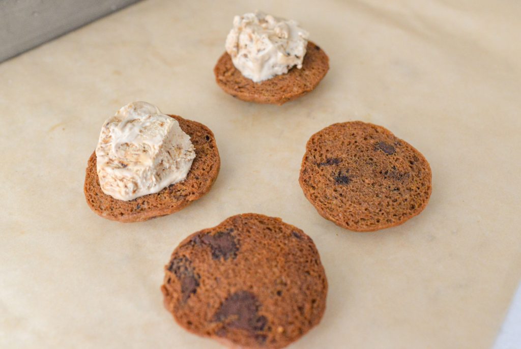 assembling coffee ice cream sandwiches